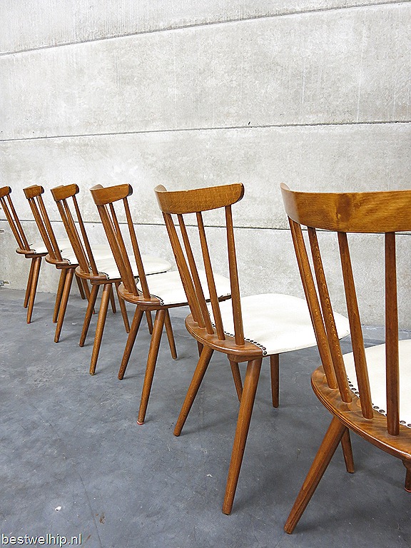 Vintage houten spijlenstoelen, dinner chairs