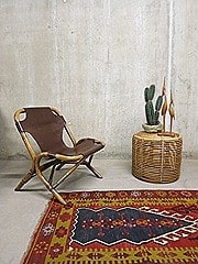 Mid century bamboo leather lounge chair