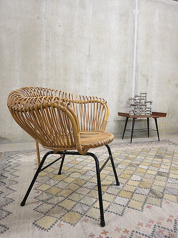 Mid century Dutch design rotan  chairs  Rohe Noordwolde 