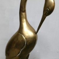 Mid century design brass crane heron on marble base