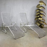 Vintage draadfauteuil ligbed, midcentury modern metal wire chaise lounge