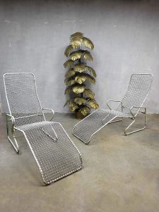dfauteuil ligbed garden chairs mid century design metal wire chaise lounges deck chair
