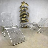 Vintage draadfauteuil ligbed minimalism garden chairs mid century design metal wire chaise lounges deck chair
