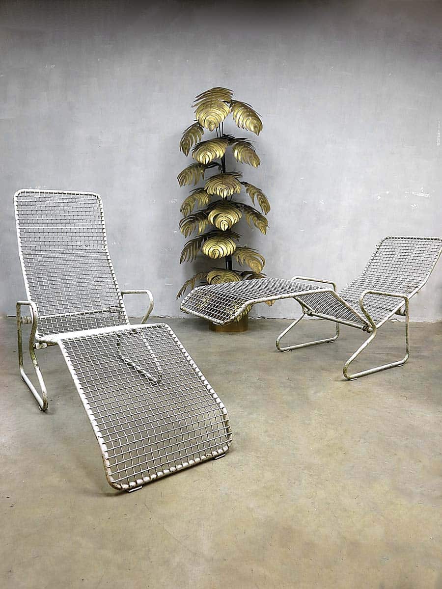 Vintage draadfauteuil ligbed, midcentury modern metal wire chaise | Bestwelhip