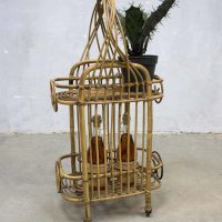 Vintage rotan bamboe dranken trolley, vintage bamboo & rattan bar cart rolling cart