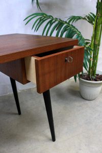 vintage teak houten bureau, vintage desk