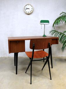 Dutch vintage design desk ‘minimalism’, vintage teak bureau