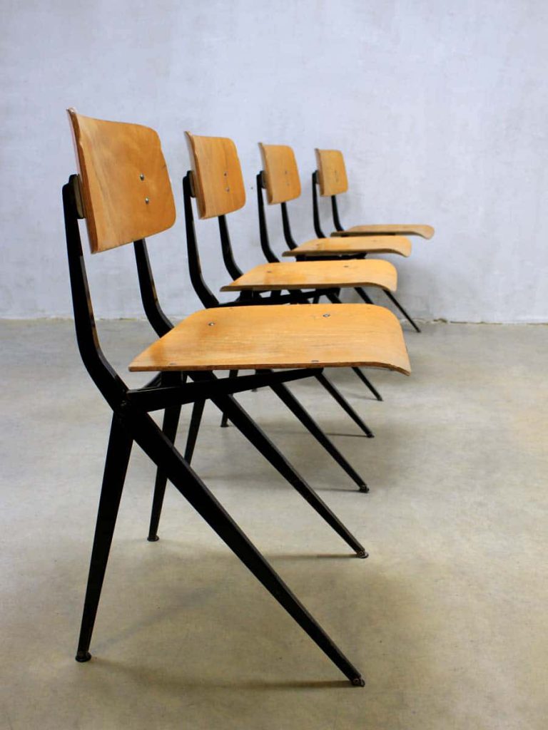 Vintage Industrial Marko school chairs beech, industriële schoolstoelen Marko