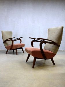 Mid century vintage design wingback chairs, vintage design oorfauteuils Deense