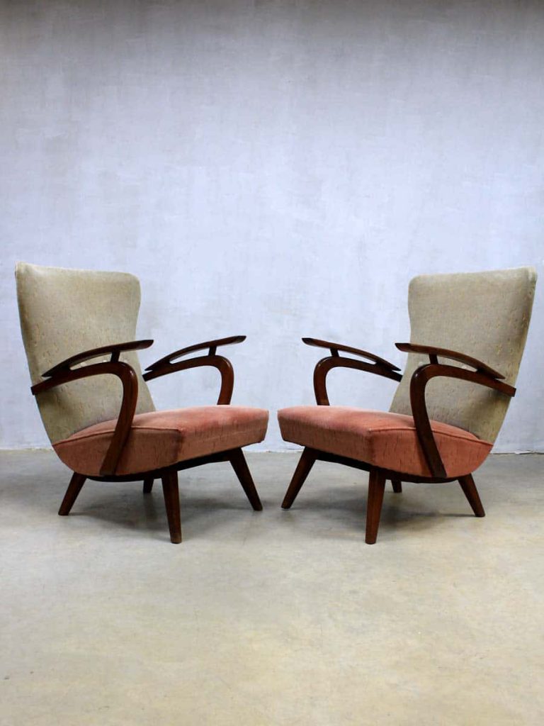 vintage design wingback chairs, vintage oorfauteuils lounge chairs Deense stijl