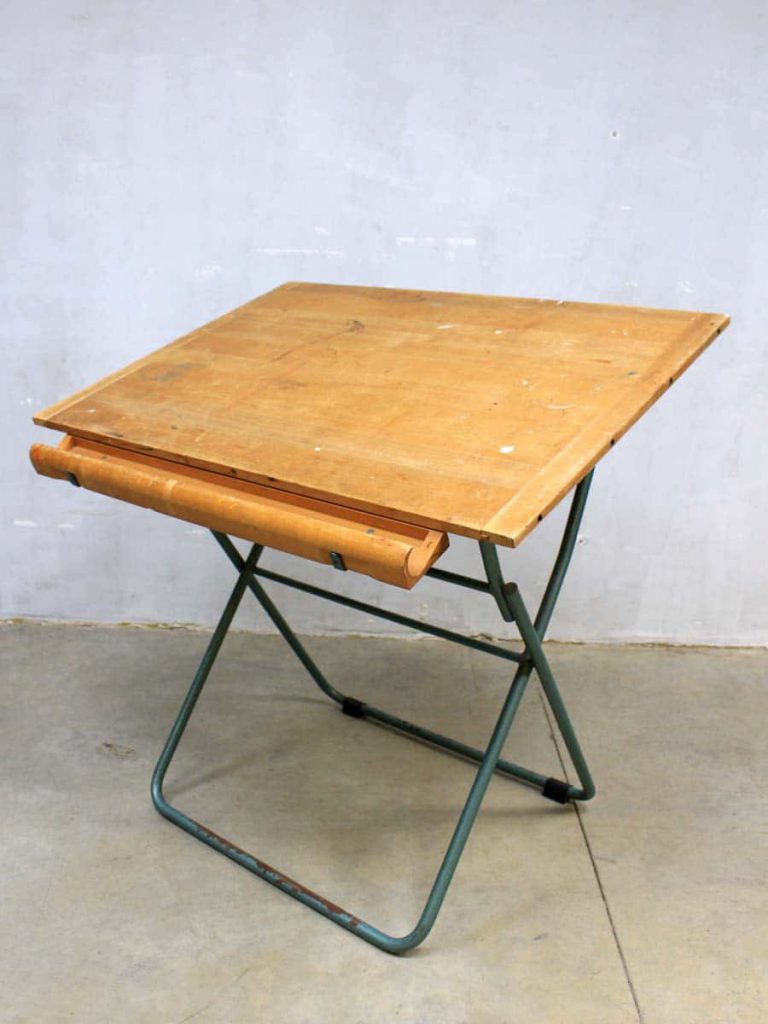 Mid century industrial drawing table, vintage industriële tekentafel