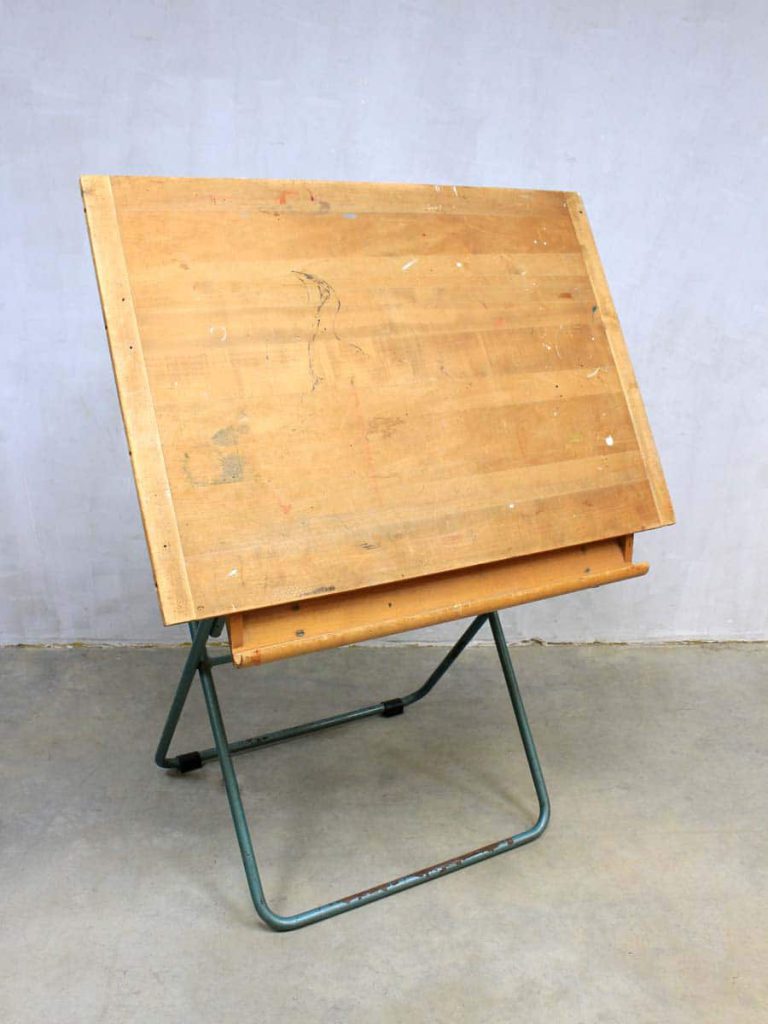 Mid century industrial drawing table, vintage industriële tekentafel