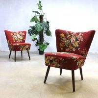 Vintage cocktail stoelen in bloemprint, vintage flowerprint cocktail chairs