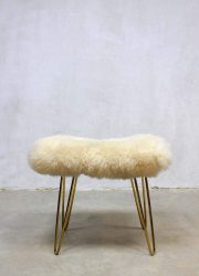 vintage sheepskin stool brass