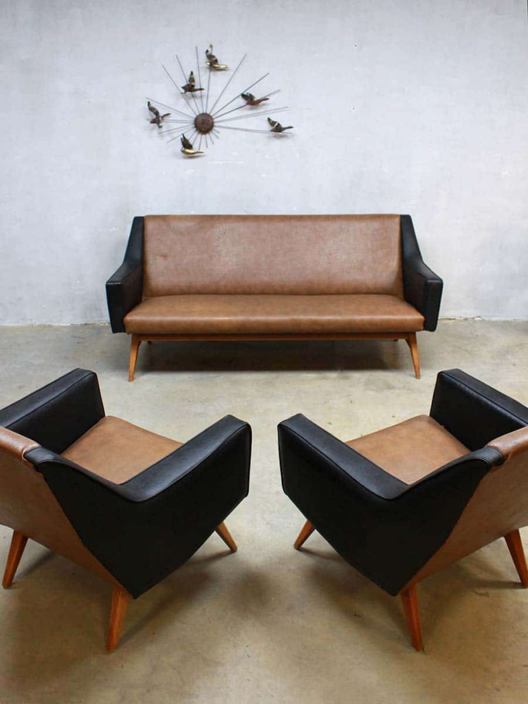 Mid century seating group Mad Men style lounge bank & fauteuils
