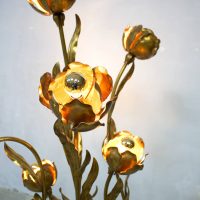 gouden vintage bloemlamp, brass golden flowerlamp