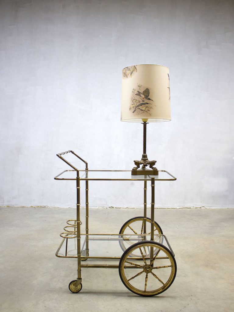 Vintage koperen vogel tafellamp, rare brass bird table lamp