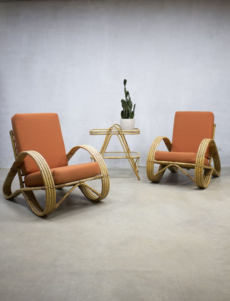 Vintage rotan bamboe lounge set, vintage rattan bamboo chairs