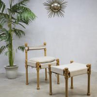 Vintage safari stoel kruk, vintage easy chair stool hocker