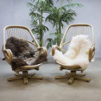 vintage mid century design bamboo swivel chairs