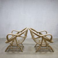Rare vintage bamboo lounge chairs, zeldzame vintage bamboe lounge fauteuils