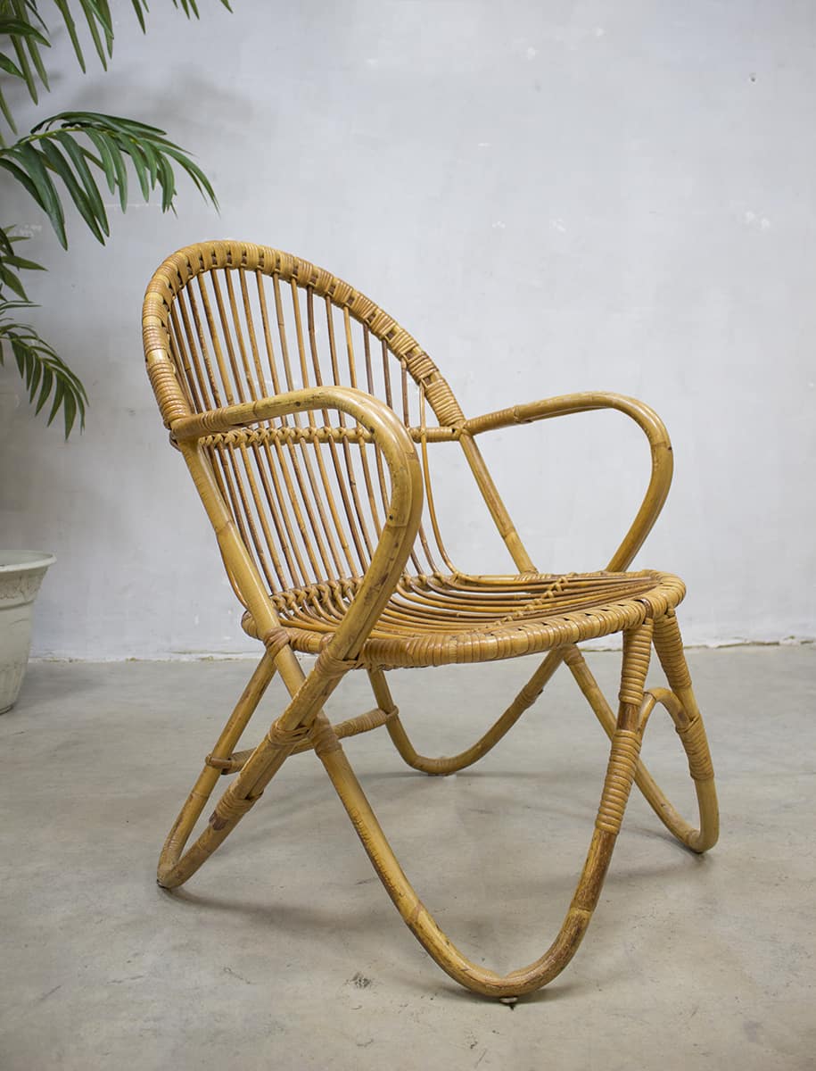 rotan stoel fauteuil bamboe, vintage chair Rohe Noordwolde |