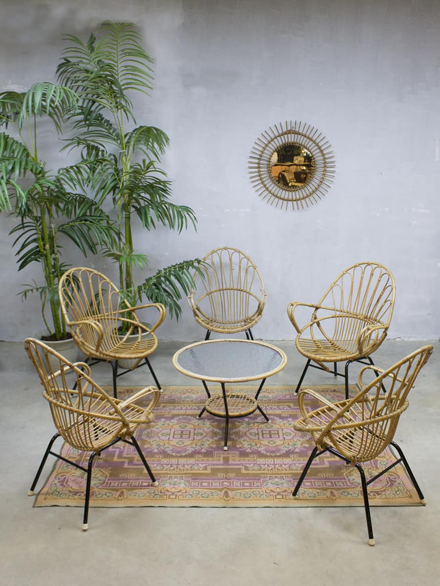 NieuwZeeland Dragende cirkel staan Vintage rotan lounge stoelen salontafel Rohe Noordwolde rattan chairs |  Bestwelhip
