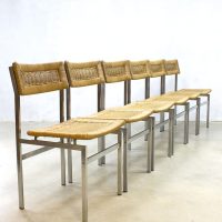 Midcentury vintage design rattan dinner chairs, eetkamer stoelen rotan