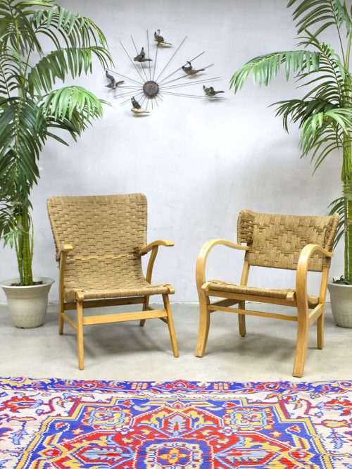 Vintage rope wingback chairs touw stoel oorfauteuil