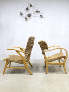 Bas van Pelt Vroom & Dreesman V&D dutch design vintage wingback chairs lounge chairs touwstoel