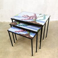 Vintage tile nesting tables mimiset graphic print mozaïek bijzettafeltjes