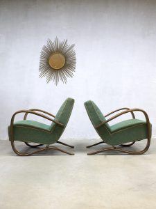 Fantastic pair Art deco Jindrich Halabala bentwood armchairs H-269