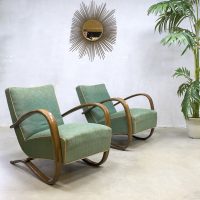 Fantastic pair Art deco Jindrich Halabala bentwood armchairs H-269