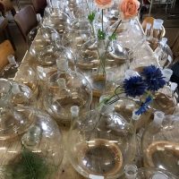 Vintage Industrial laboratory stands vases glass
