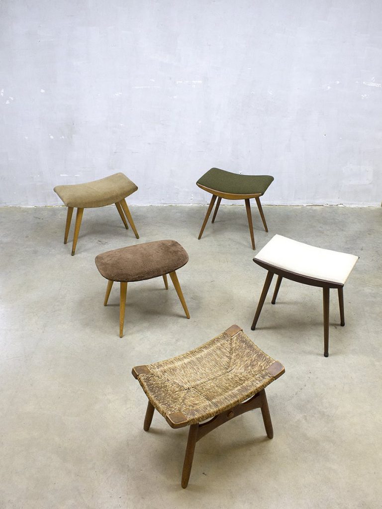 Vintage Scandinavian hocker, stool, ottoman, midcentury voetenbank
