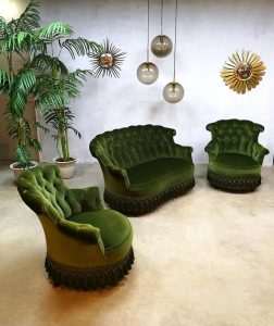 Vintage velvet seating group barok velours lounge set sofa fauteuils