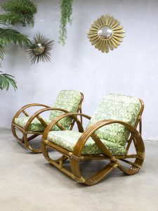 Vintage rotan bamboe stoel fauteuil bamboo chairs Paul Frankl style