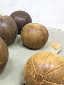 leren medicijn bal, medicine ball leather retro sport