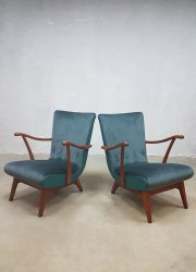 Vintage velvet rocking chairs armchairs lounge chairs 'Wiggle'