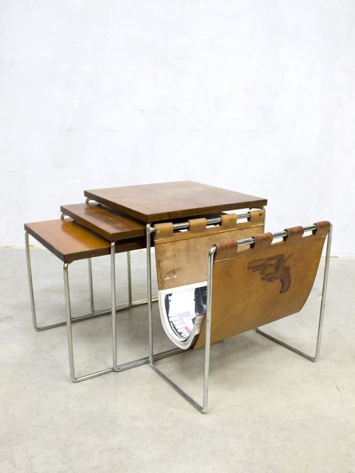 Vintage design nesting tables Brabantia bijzettafeltjes lectuurbak