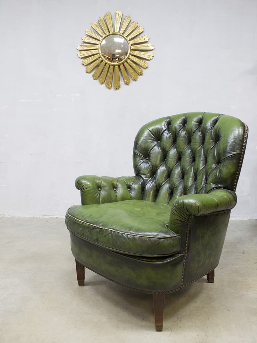Kruiden Metafoor Nadeel Vintage green Chesterfield lounge chair armchair fauteuil 'Botanic' |  Bestwelhip