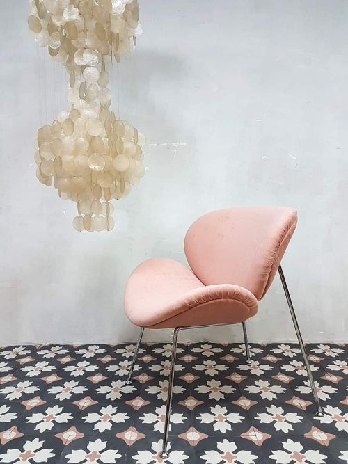vintage retro lounge stoel fauteuil velours schelp stoe