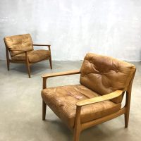 vintage Deense leren stoelen fauteuils leather armchair midcentury modern design