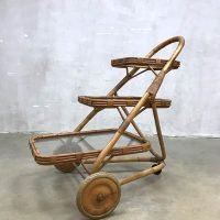 Vintage rotan bamboo rattan trolley serveerwagen Rohe Noordwolde