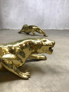 Vintage gouden tijger brass tiger leopard panter sculpture decoration