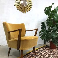 Vintage cocktail stoel chair gold velvet clubfauteuil oker velour