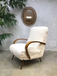 vintage bentwood sheepskin armchair, vintage fauteuil schapenvacht