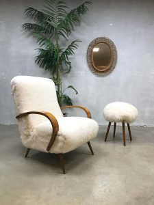 Fantastic vintage sheepskin Art deco lounge chair Halabala style
