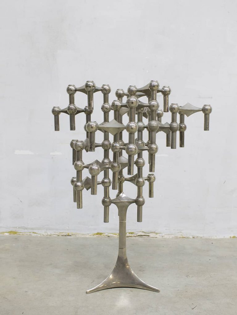 Vintage chromen kandelaar candle holder Werner Stoff Hans Nagel