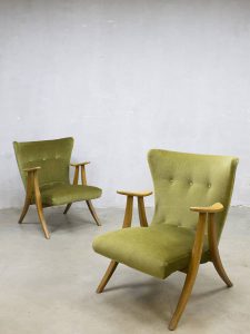 Midcentury modern velvet wingback chair vintage velours oorfauteuil lounge fauteuil lounge stoel jaren 50 60 fifties sixties loft interior retro